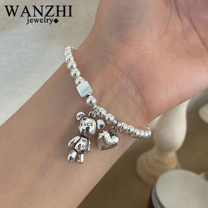 Stainless Steel Bracelet Heart Bear Pendant Party Jewelry