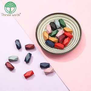 20pcs Faceted Hexagon Wooden Beads Geometric Wood Craft Necklace Earrings