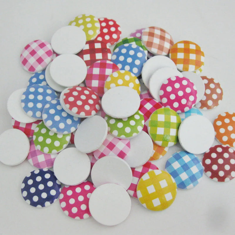 50Pcs Wooden Printed Flatback Buttons DIY Craft Accessory