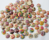 Printed Wood Flatback Buttons 10MM 100pcs Mix