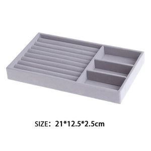 Grey Pink Velvet Jewelry Box Display Organizer Ring Necklace Tray Holder