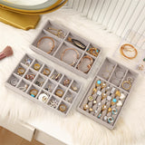 Grey Pink Velvet Jewelry Box Display Organizer Ring Necklace Tray Holder