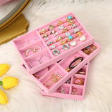Portable Velvet Jewelry Ring Display Organizer Box Tray Holder Earring Storage