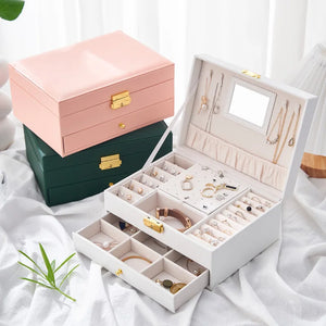 Leather Jewelry Box for Women Necklace Earring Ring Organizer Storage