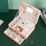 Leather Jewelry Box for Women Necklace Earring Ring Organizer Storage