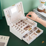 Leather Jewelry Box for Women Necklace Earring Ring Organizer Storage