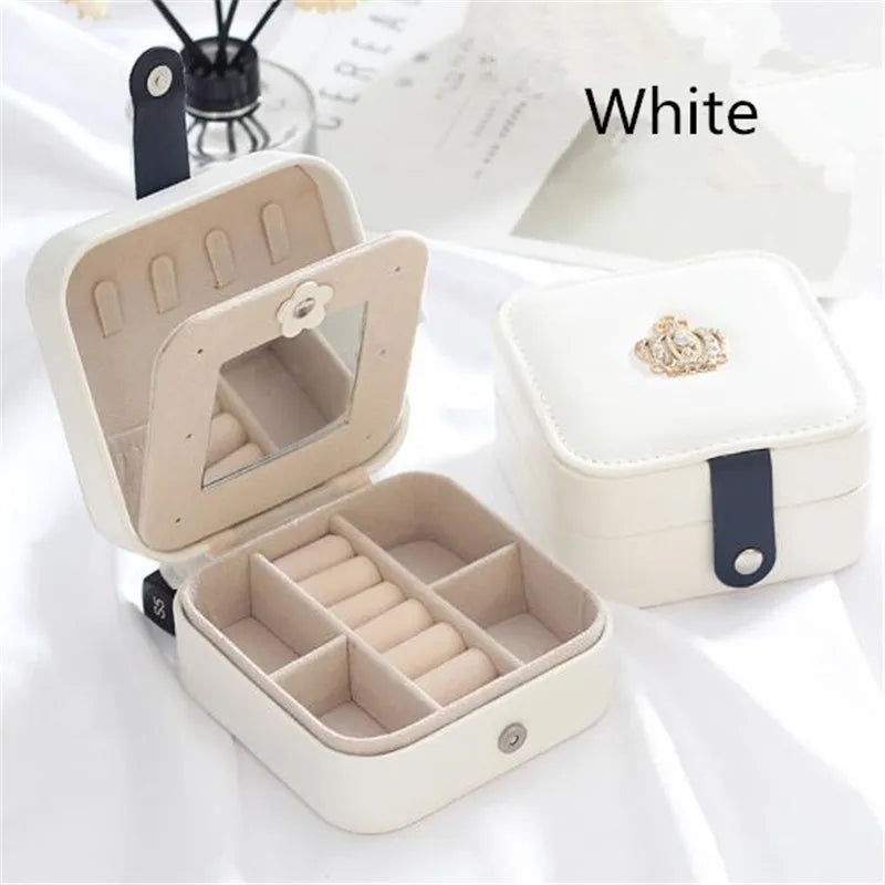 Portable Leather Jewelry Box 2Layers Small Earring Ring Packaging