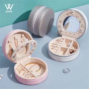 Portable Leather Jewelry Box 2Layers Small Earring Ring Packaging