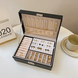 Portable Leather Jewelry Box Travel Jewelry Organizer Double-layers
