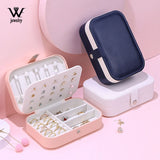 Portable Leather Jewelry Box Travel Organizer Double-layers