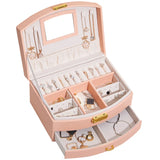 Leather Jewelry Box Travel Organizer with Mirror