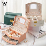 Leather Jewelry Box Travel Organizer with Mirror