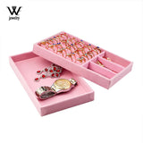 Pink Velvet Suede Ring Earrings Organizer Display Stand Holder