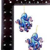 Wooden Octopus Earrings with Brass Hooks Halloween Christmas Gift