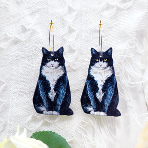 Wooden Cat Brass Hook Earrings Halloween Christmas Gift
