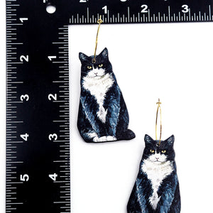 Wooden Cat Brass Hook Earrings Halloween Christmas Gift