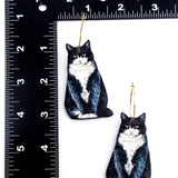 Wooden Cat Brass Hook Earrings Halloween Christmas Gift
