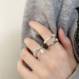 925 Silver Pearl Chain Resizable Opening Ring For Women