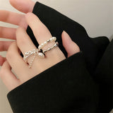 925 Silver Pearl Chain Resizable Opening Ring For Women