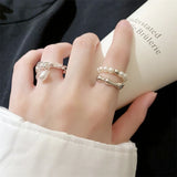 925 Silver Pearl Chain Resizable Opening Ring For Women