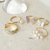 925 Silver Princess Butterfly Pearl Zircon Ring