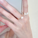 925 Silver Princess Butterfly Pearl Zircon Ring