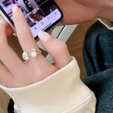 925 Silver Natural Pearl Half Circle Open Ring For Women