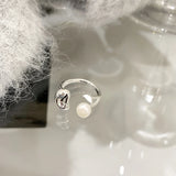 925 Silver Natural Pearl Half Circle Open Ring For Women