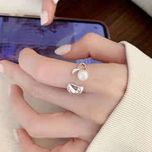 925 Silver Natural Pearl Half Circle Open Ring For Women