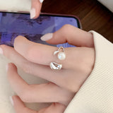 925 Silver Natural Pearl Half Circle Open Ring For Women