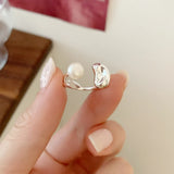 925 Silver Natural Pearl Half Circle Open Ring For Women