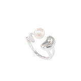 925 Silver Natural Pearl Half Circle Open Ring For Women