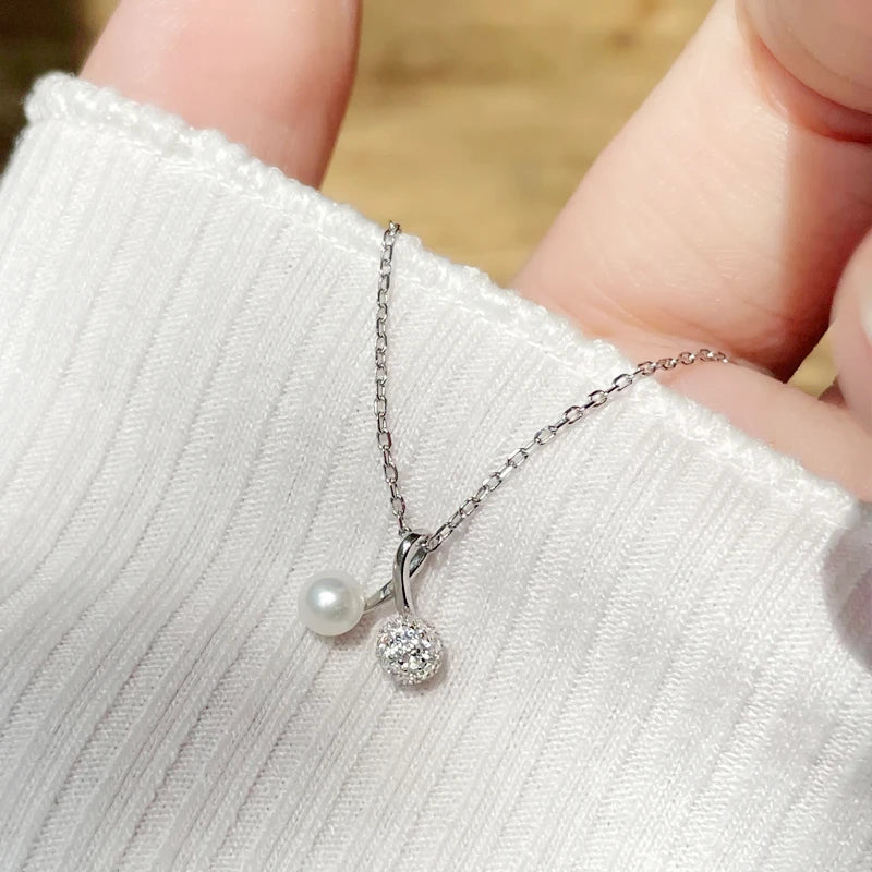 925 Silver Zircon Pearl Cherry Necklace for Women Party Gift
