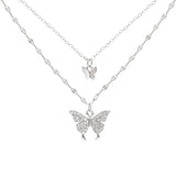 925 Silver Zircon Butterfly Double Layer Necklace for Women