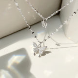 925 Silver Zircon Butterfly Double Layer Necklace for Women