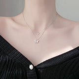 925 Silver Zircon Butterfly Double Layer Necklace for Women