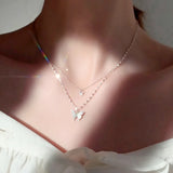 925 Silver Zircon Butterfly Double Layer Necklace for Women