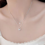 925 Silver Zircon Butterfly Double Layer Necklace for Women