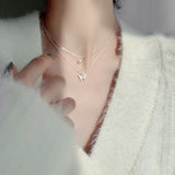 925 Silver Zircon Butterfly Double Layer Necklace for Women