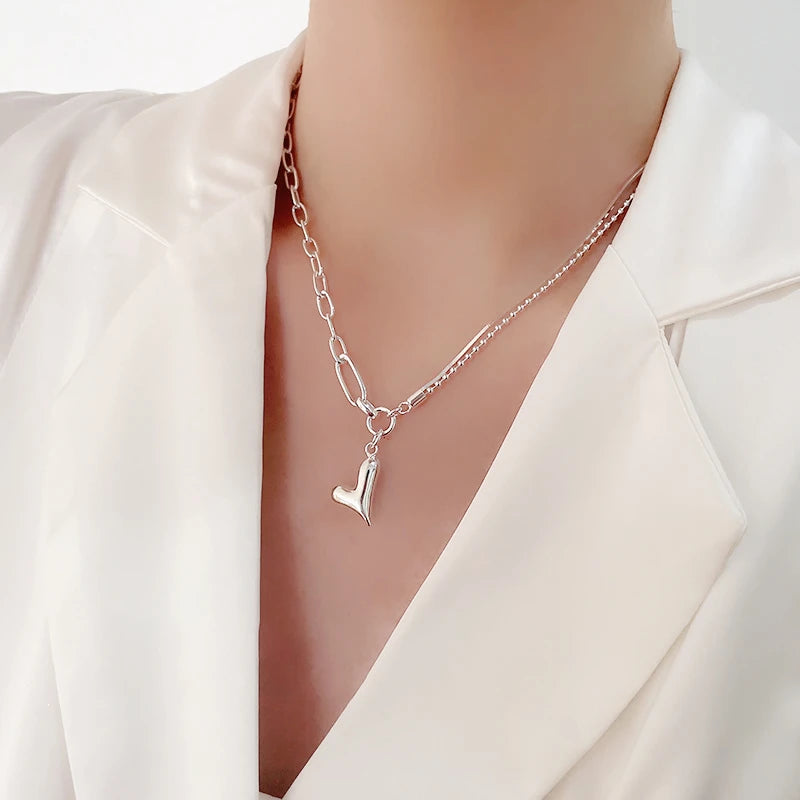 925 Silver Heart Pendant Necklace Romantic Gift Jewelry