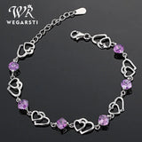 925 Silver Amethyst Heart Women Bracelet