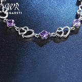 925 Silver Amethyst Heart Women Bracelet