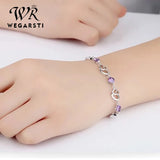 925 Silver Amethyst Heart Women Bracelet