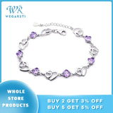 925 Silver Amethyst Heart Women Bracelet