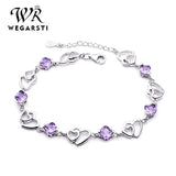 925 Silver Amethyst Heart Women Bracelet
