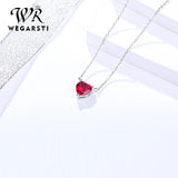 Silver 925 Red Heart Crystal Pendant Necklace for Women Wedding