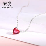 Silver 925 Red Heart Crystal Pendant Necklace for Women Wedding