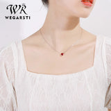 Silver 925 Red Heart Crystal Pendant Necklace for Women Wedding