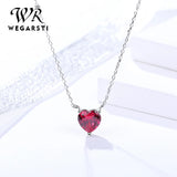 Silver 925 Red Heart Crystal Pendant Necklace for Women Wedding
