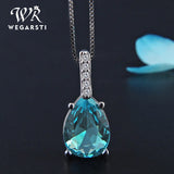 WEGARASTI Silver Necklace Pendent Women Aquamarine Water Drop Hot Silver Jewelry